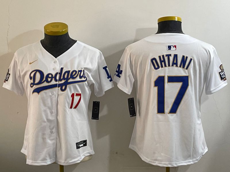 Women Los Angeles Dodgers 17 Ohtani White Gold Game 2024 Nike MLB Jersey style 1202